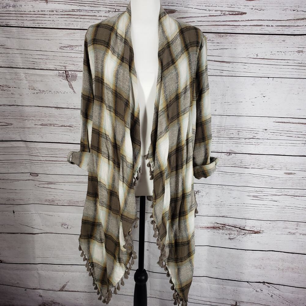 Andree by Unit Brown Open Roll Tab Sleeve Tasseled Cardigan Size Medium